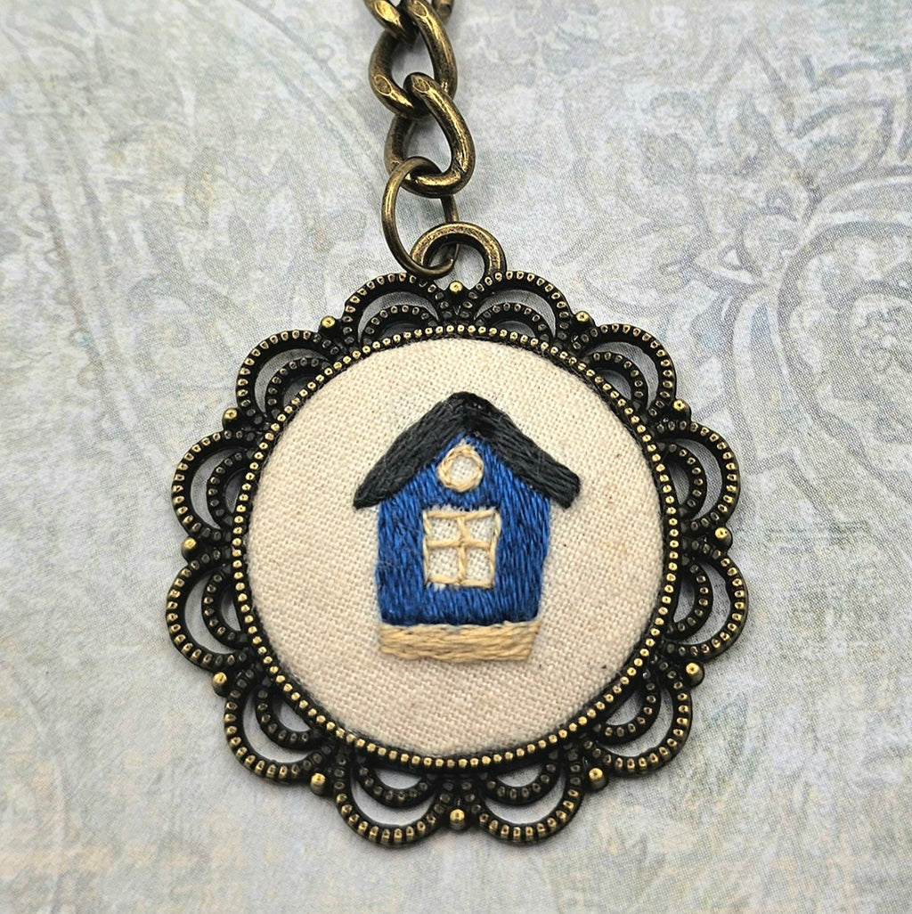 House Keychain - Brass - Hand Embroidery