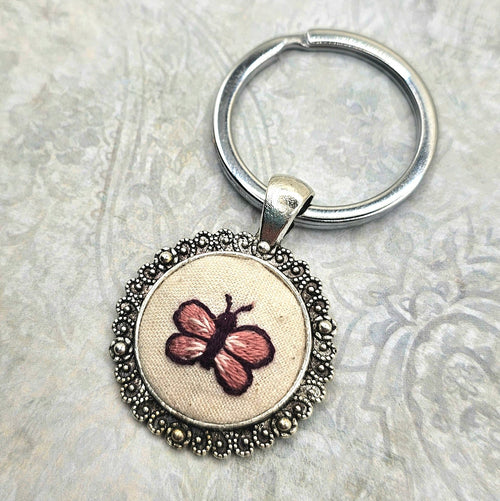 Butterfly Keychain - Silver - Hand Embroidery