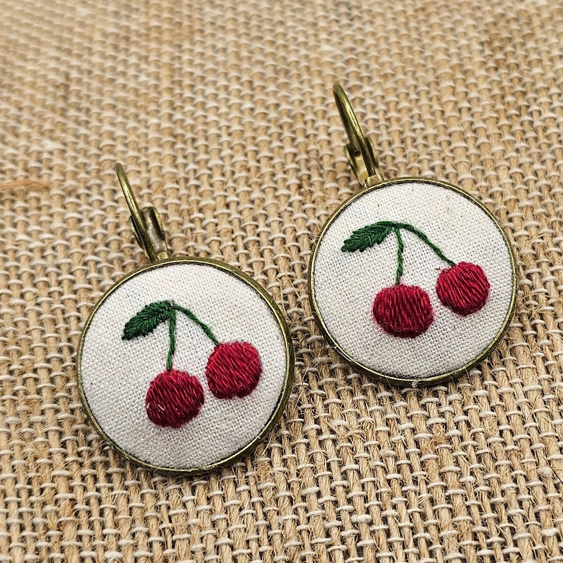 Cherry Earrings - Hand Embroidery