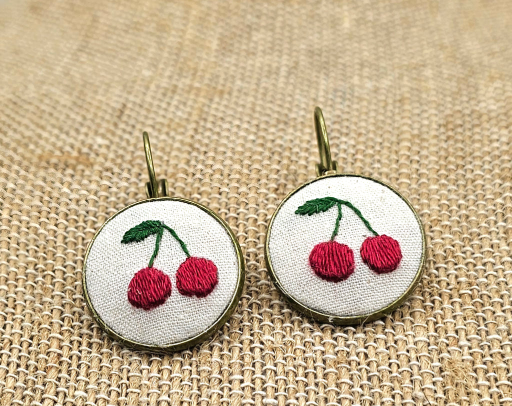Cherry Earrings - Hand Embroidery