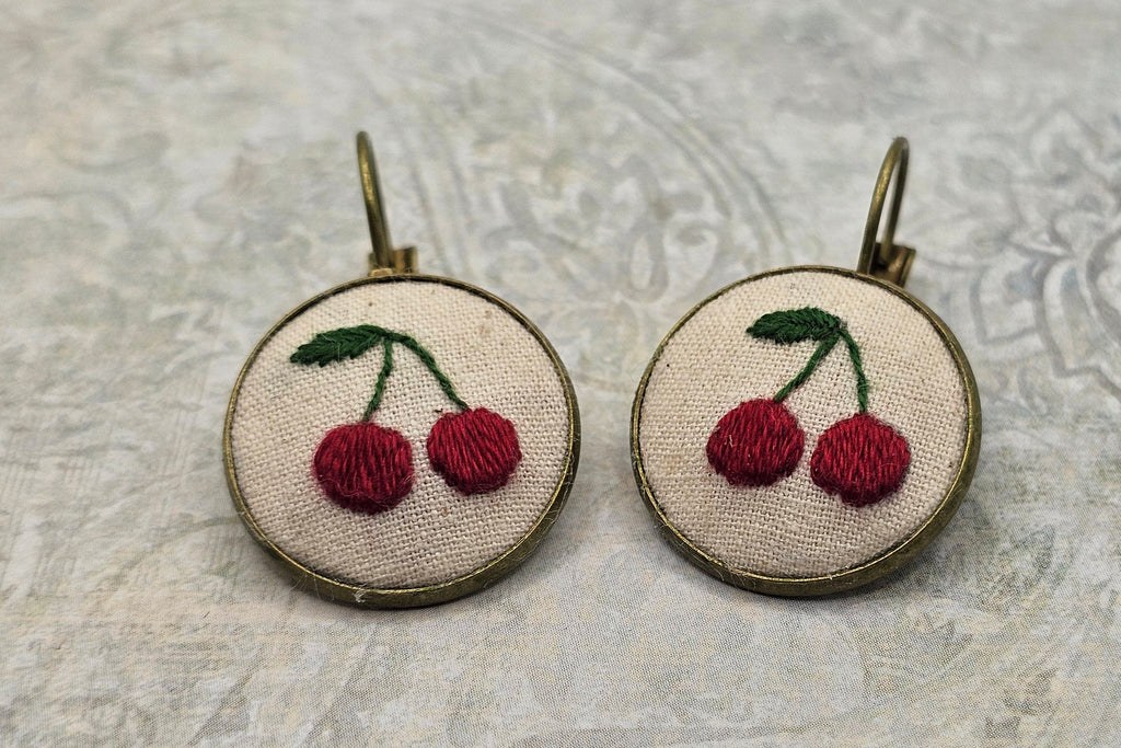 Cherry Earrings - Hand Embroidery