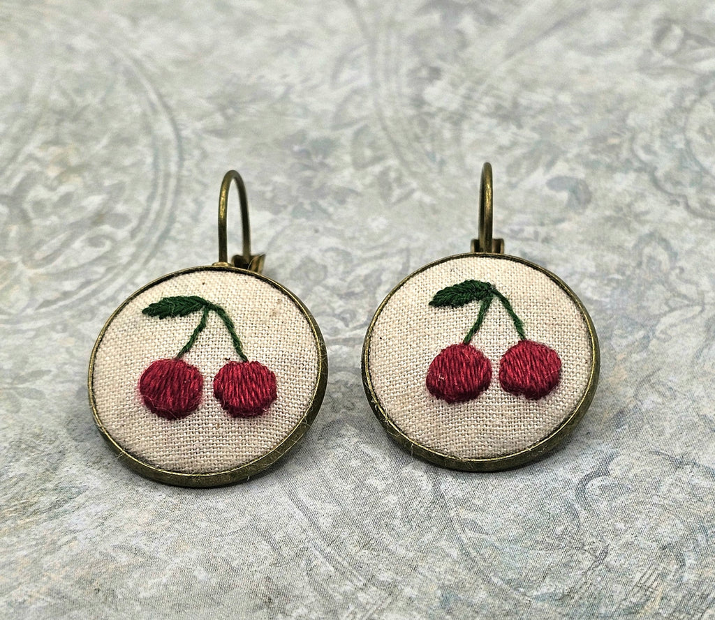 Cherry Earrings - Hand Embroidery