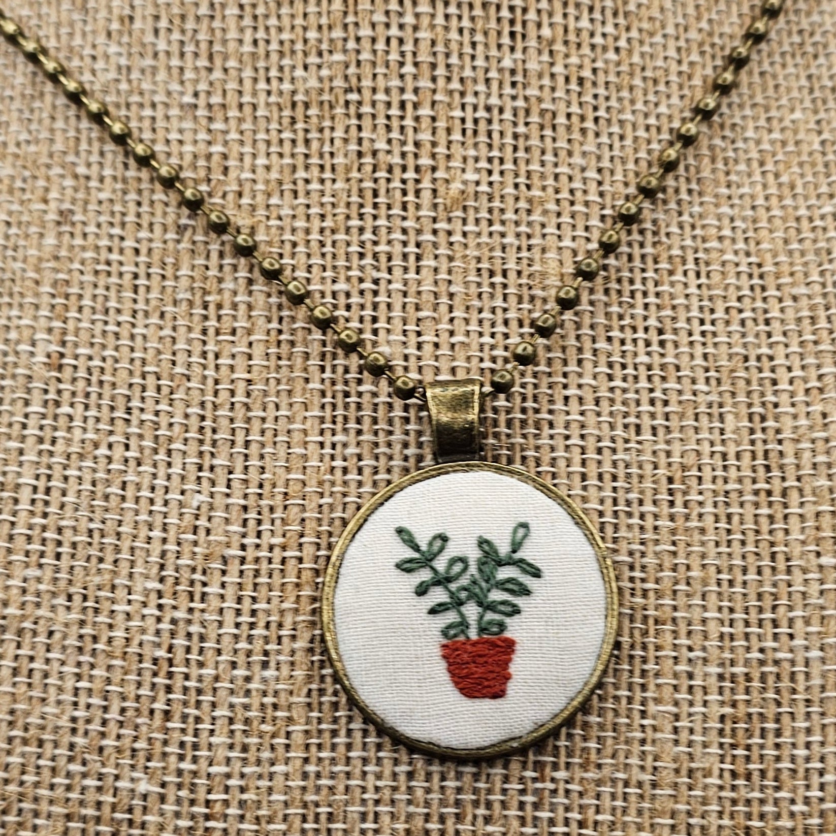 Plant Necklace -  Brass - Hand Embroidery