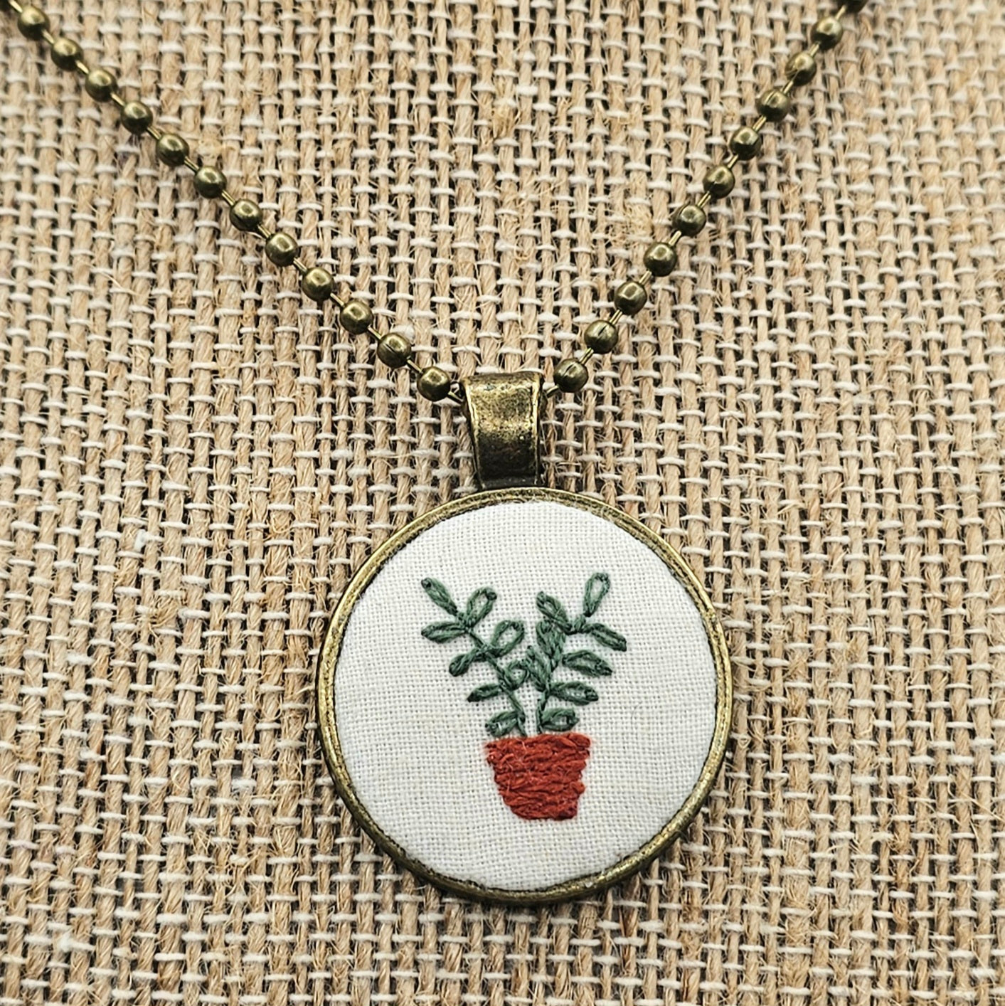 Plant Necklace -  Brass - Hand Embroidery