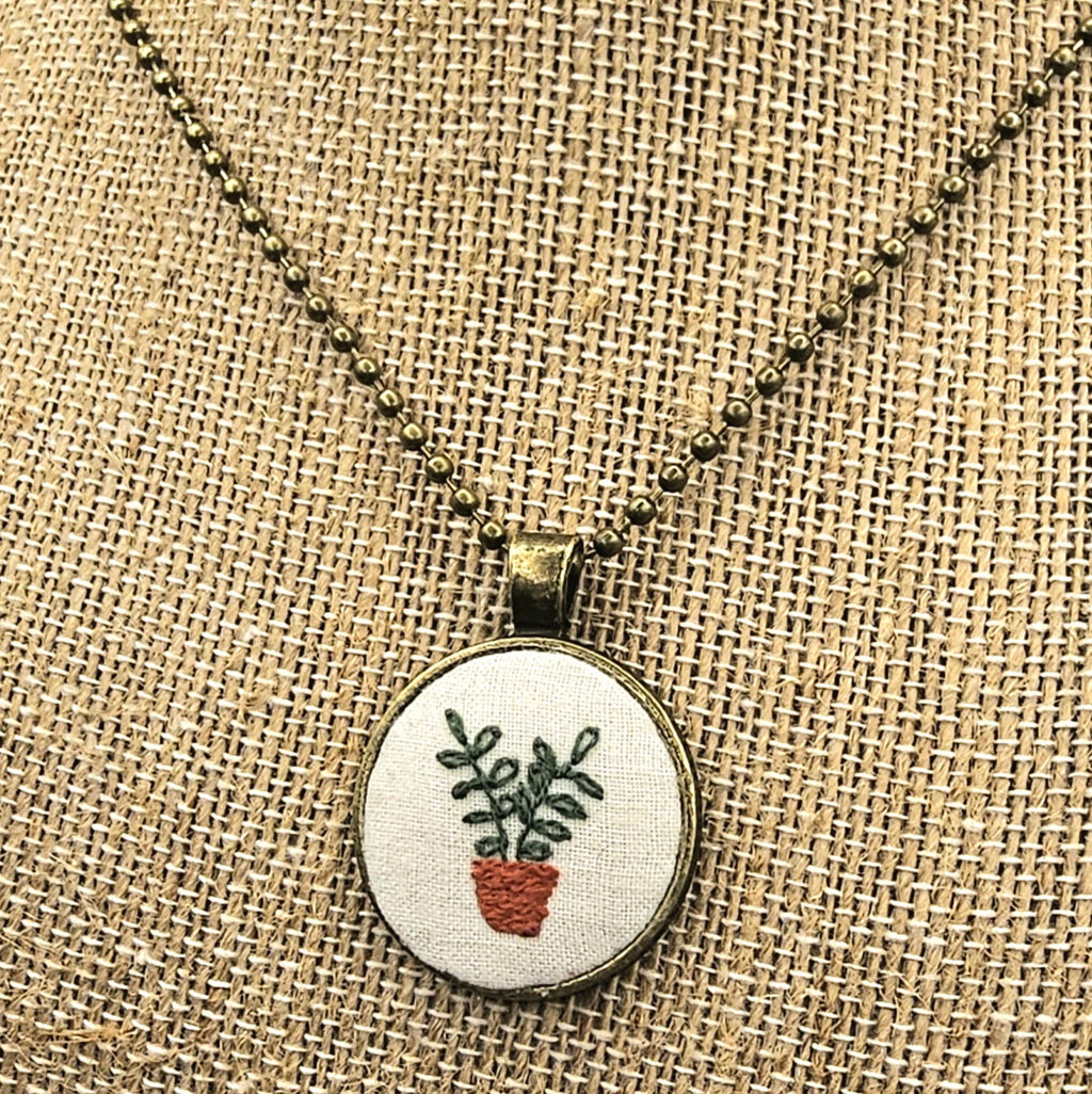 Plant Necklace -  Brass - Hand Embroidery