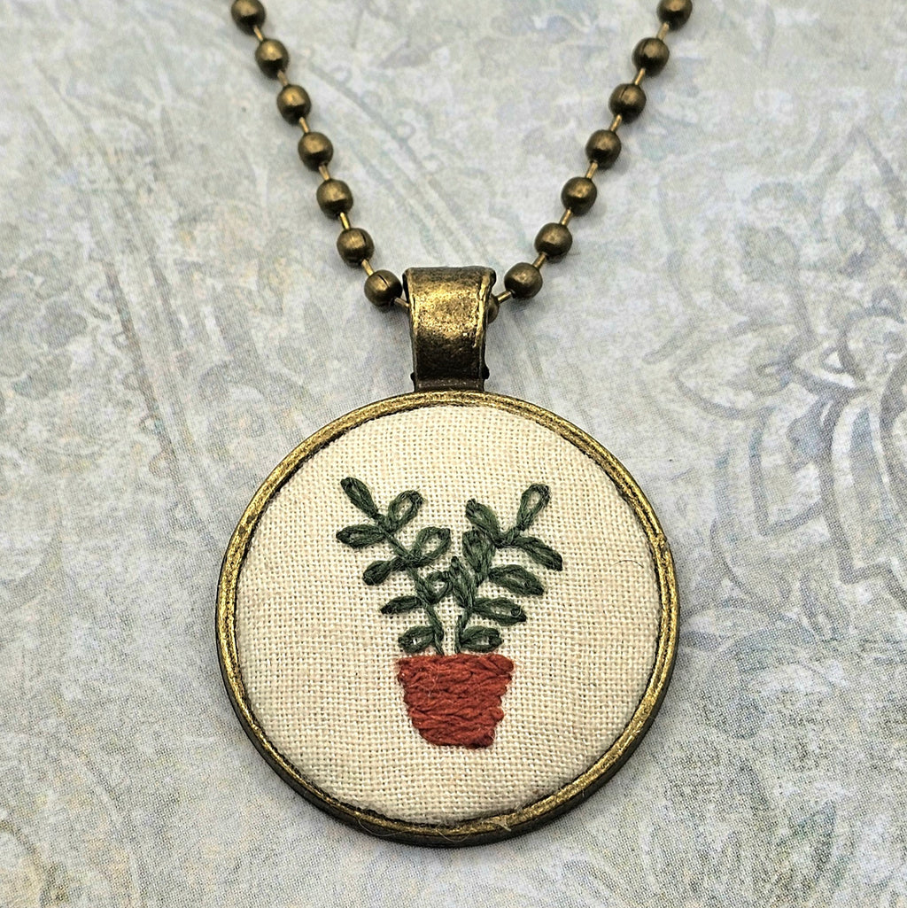 Plant Necklace -  Brass - Hand Embroidery