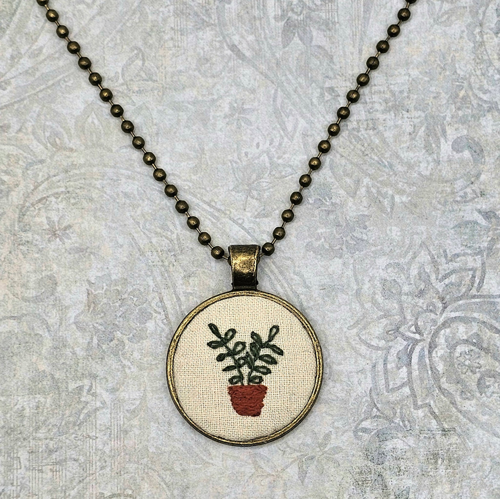 Plant Necklace -  Brass - Hand Embroidery