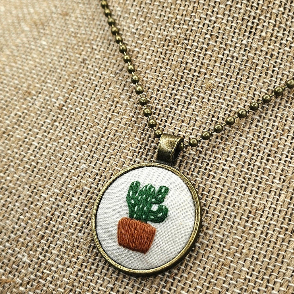 Cactus Necklace - Hand Embroidery
