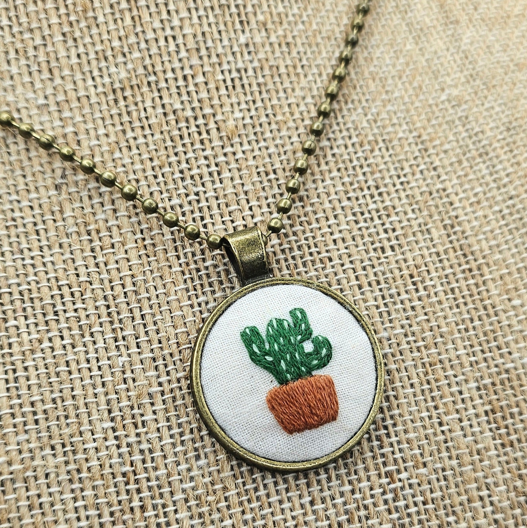 Cactus Necklace - Hand Embroidery