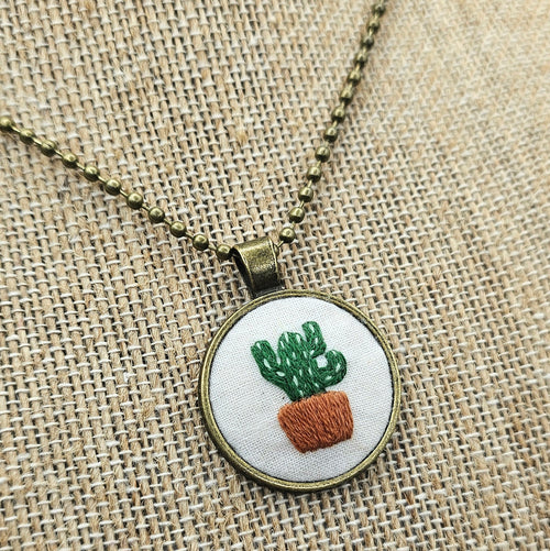 Cactus Necklace - Hand Embroidery