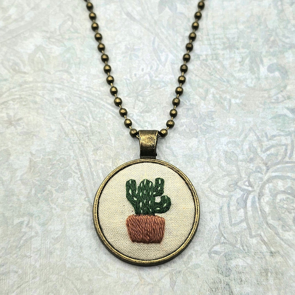 Cactus Necklace - Hand Embroidery