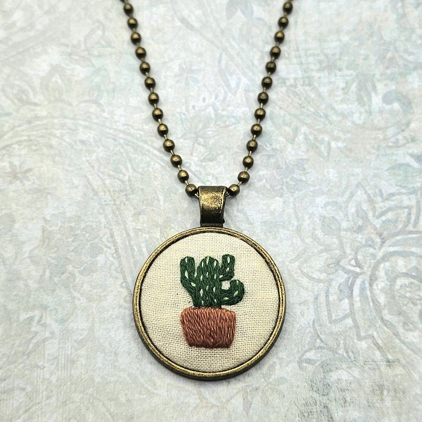 Cactus Necklace - Hand Embroidery
