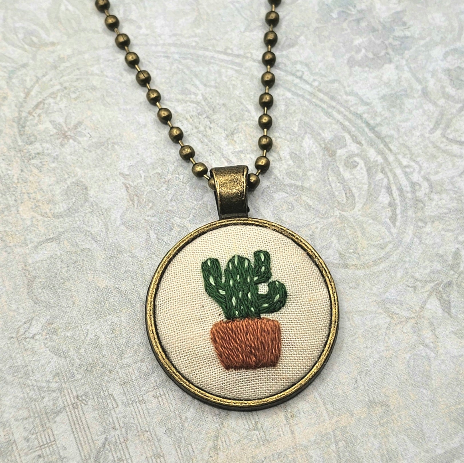 Cactus Necklace - Hand Embroidery