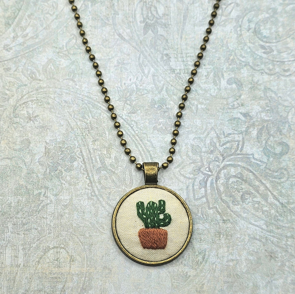 Cactus Necklace - Hand Embroidery
