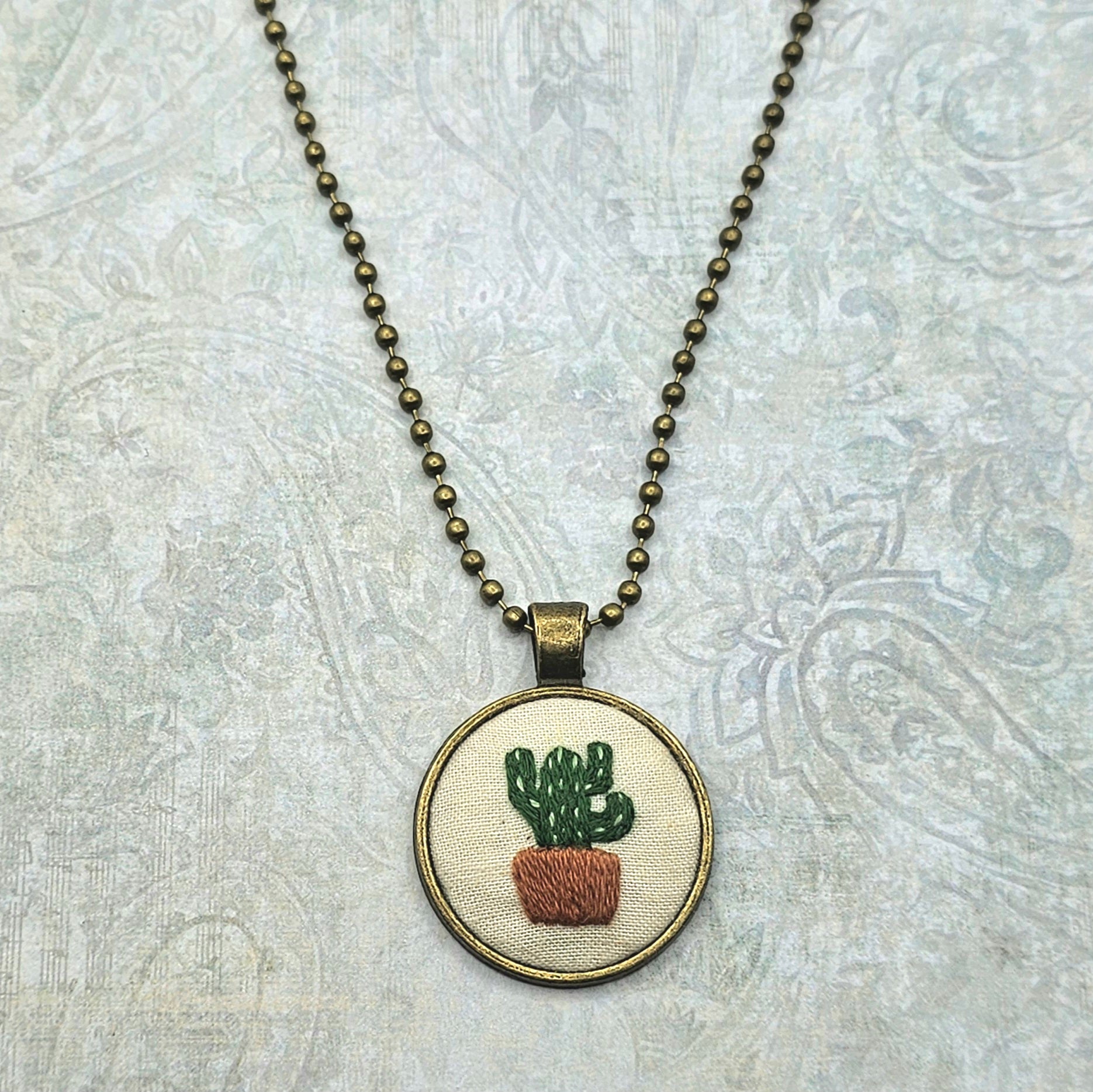 Cactus Necklace - Hand Embroidery