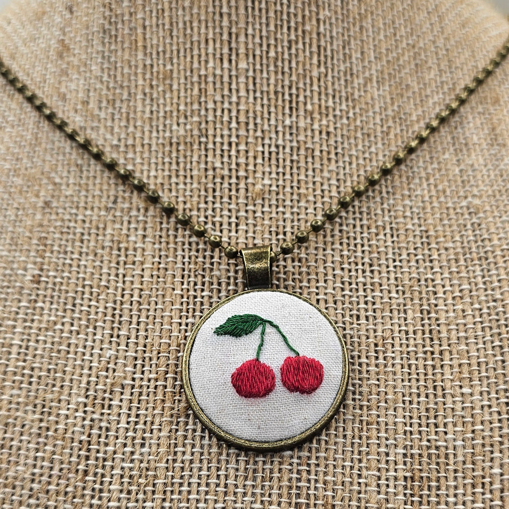 Cherry Necklace - Hand Embroidery