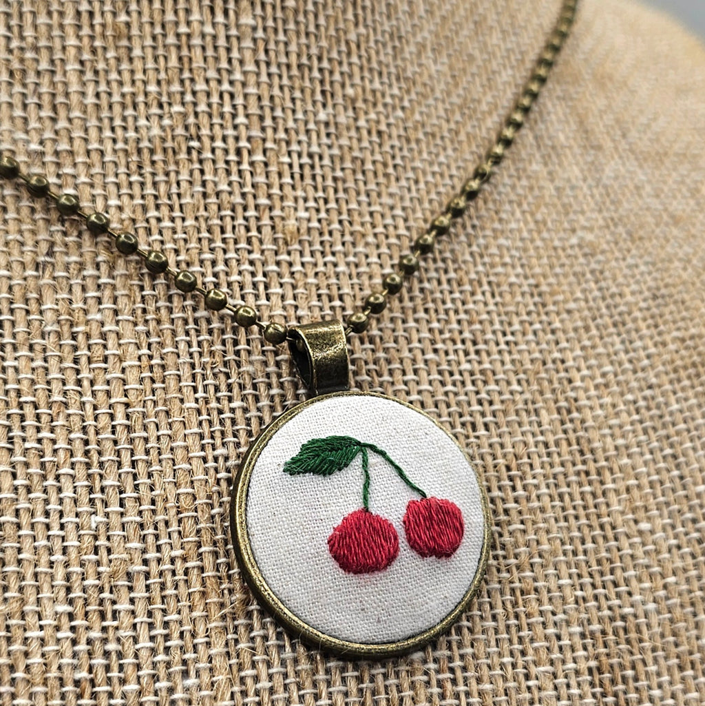 Cherry Necklace - Hand Embroidery