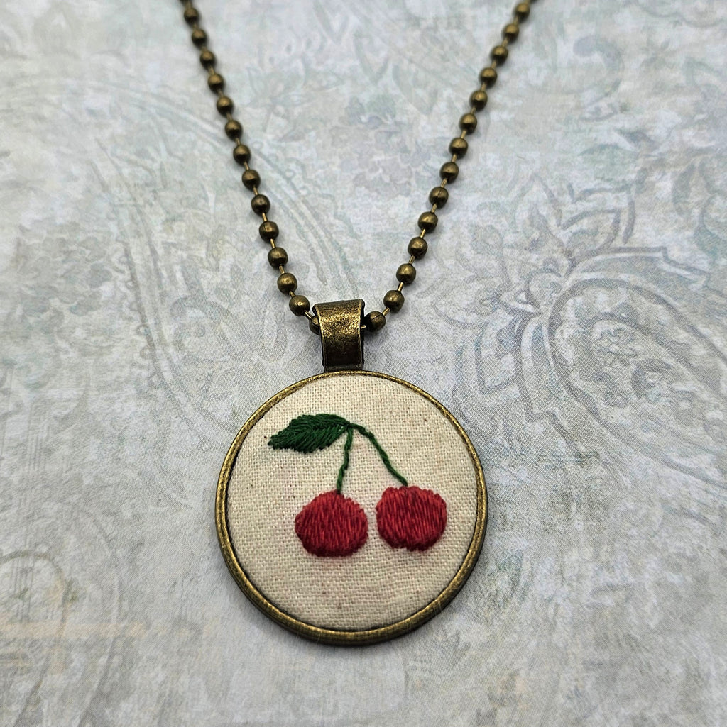 Cherry Necklace - Hand Embroidery