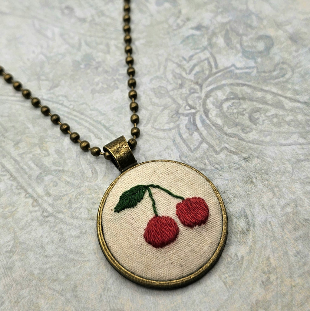 Cherry Necklace - Hand Embroidery