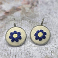 Flower Earrings Purple/Yellow - Hand Embroidery