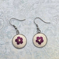 Flower Earrings Hot Pink/Yellow - Hand Embroidery