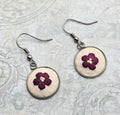 Flower Earrings - Hot Pink/Yellow - Silver - Hand Embroidery