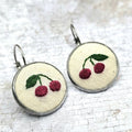 Cherry Earrings - Silver - Hand Embroidery
