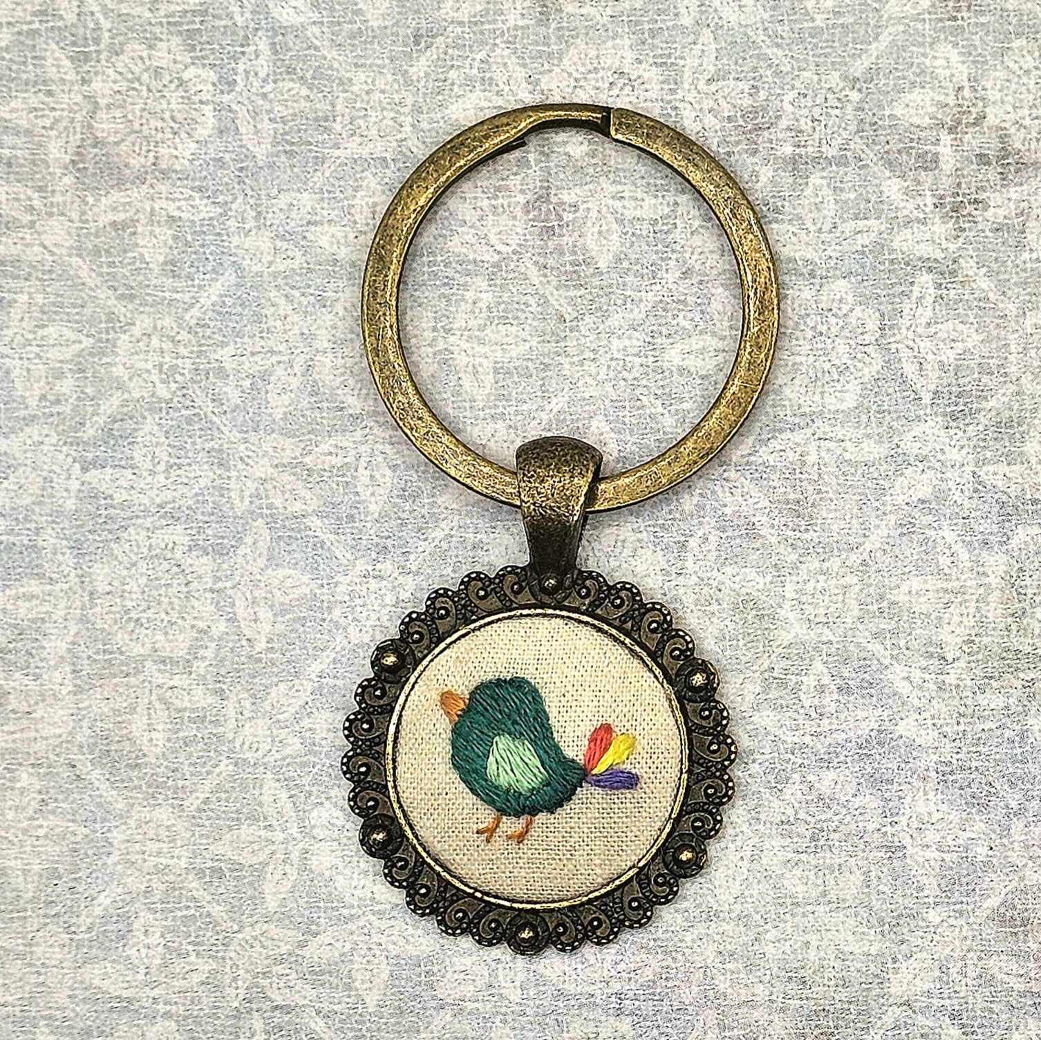 Liitle Bird - Brass - Keychain- Hand Embroidery