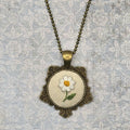 Daisy Flower Necklace - Brass - Hand Embroidery