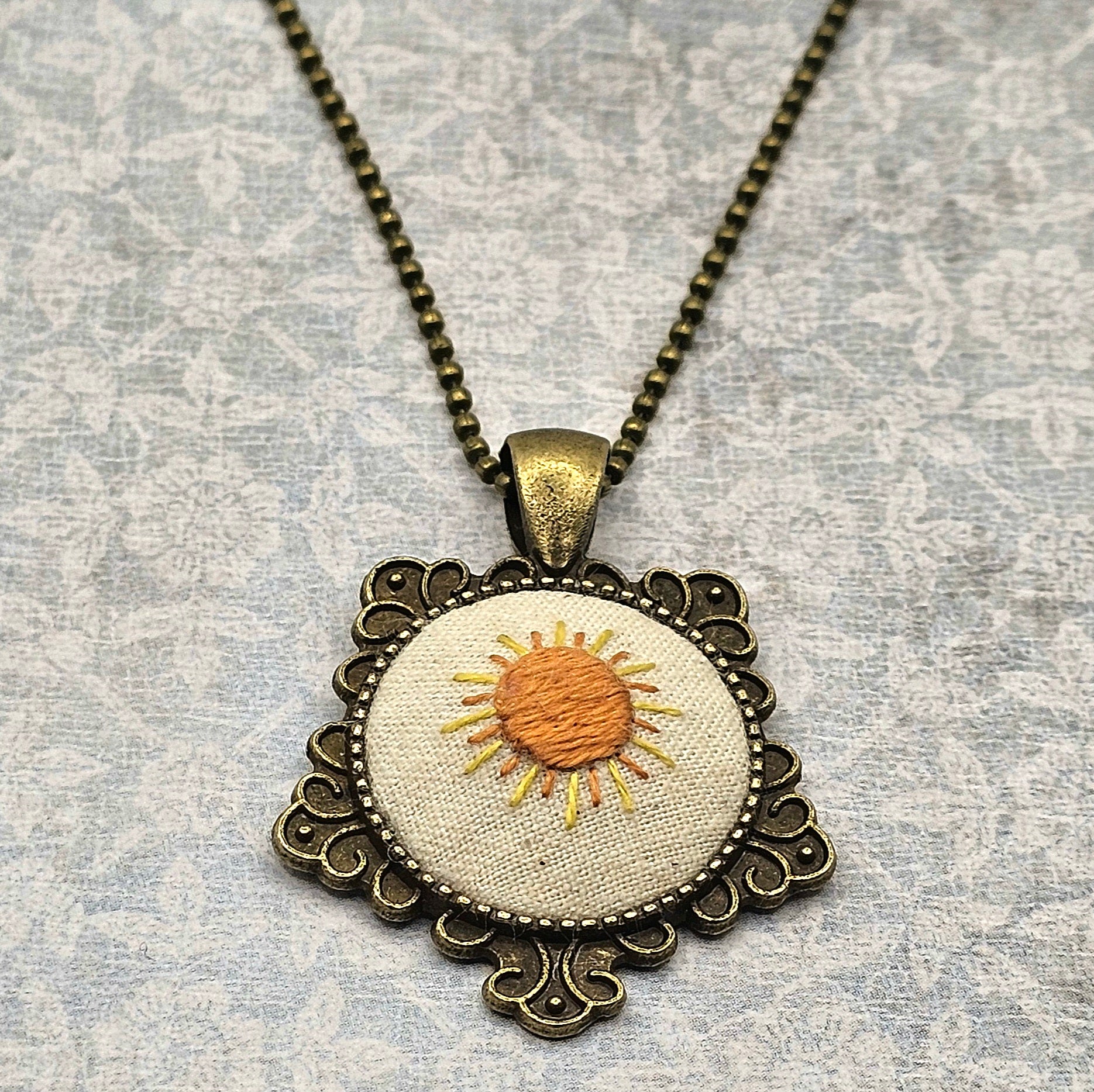Sunshine Necklace - Brass - Hand Embroidery