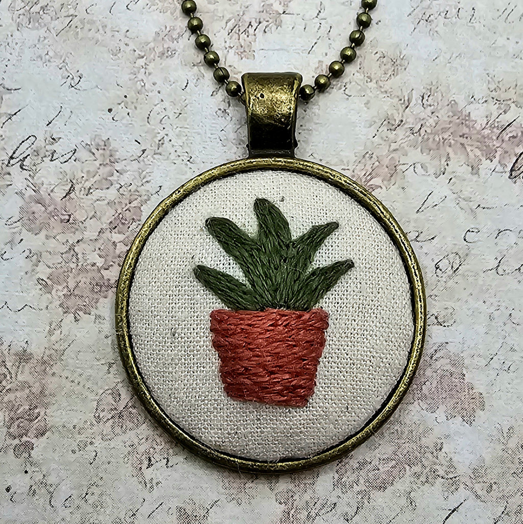 Plant Necklace -Brass- Hand Embroidery