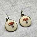 Mushroom Earrings - Brass - Hand Embroidery