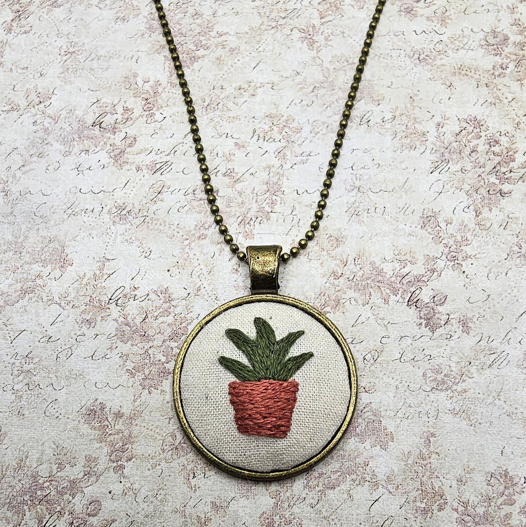 Plant Necklace -Brass- Hand Embroidery