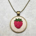 Strawberry Necklace - Brass - Hand Embroidery