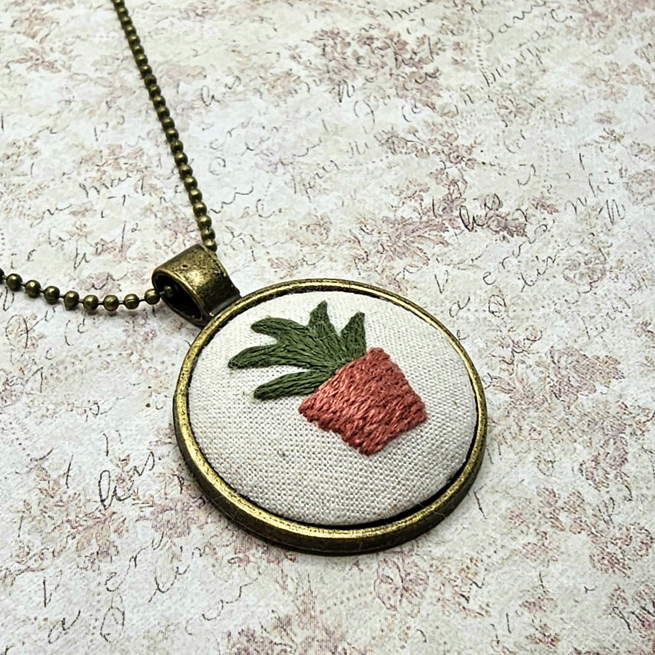 Plant Necklace -Brass- Hand Embroidery