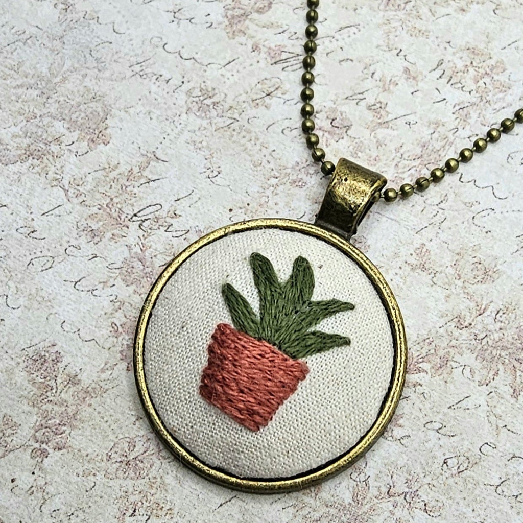 Plant Necklace -Brass- Hand Embroidery