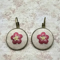 Pink/Yellow Flower Earrings - Brass - Hand Embroidery