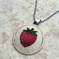 Strawberry Necklace - Silver - Hand Embroidery
