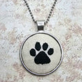 Paw Print Necklace - Silver - Hand Embroidery