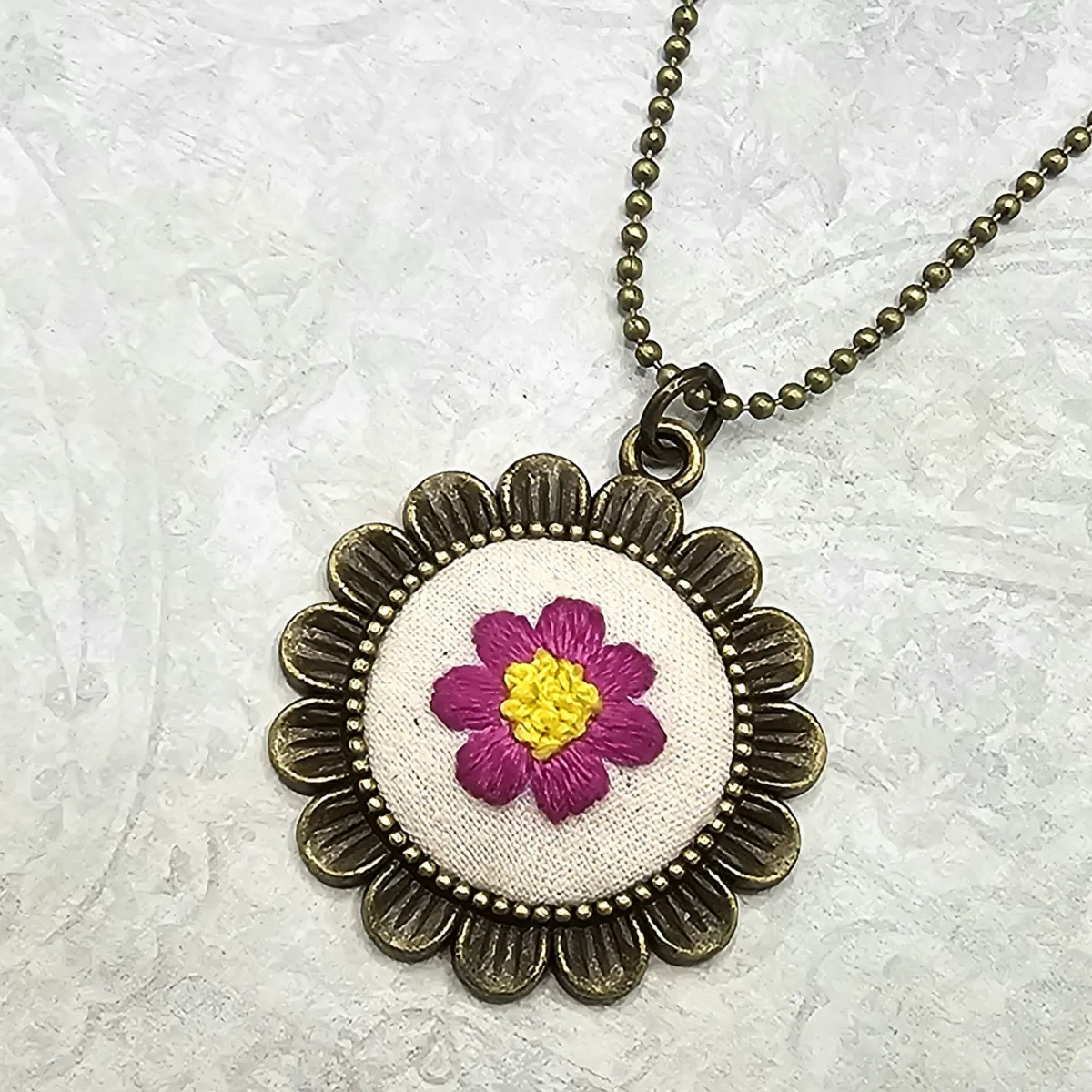 Fuschia Flower Brass Necklace