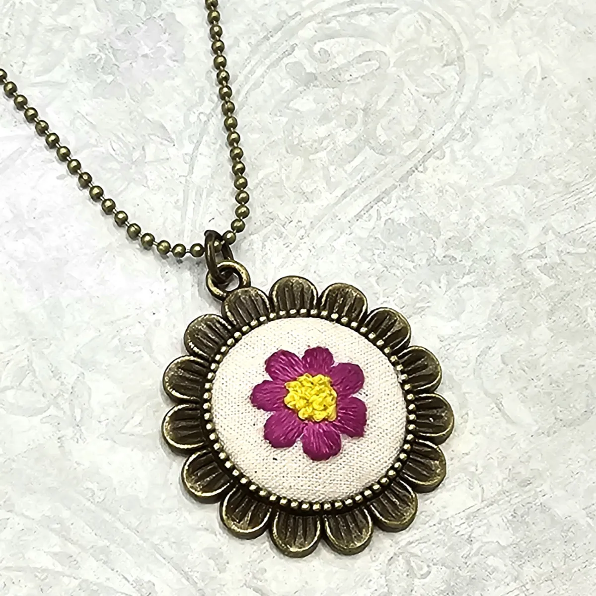 Fuschia Flower Brass Necklace view 2