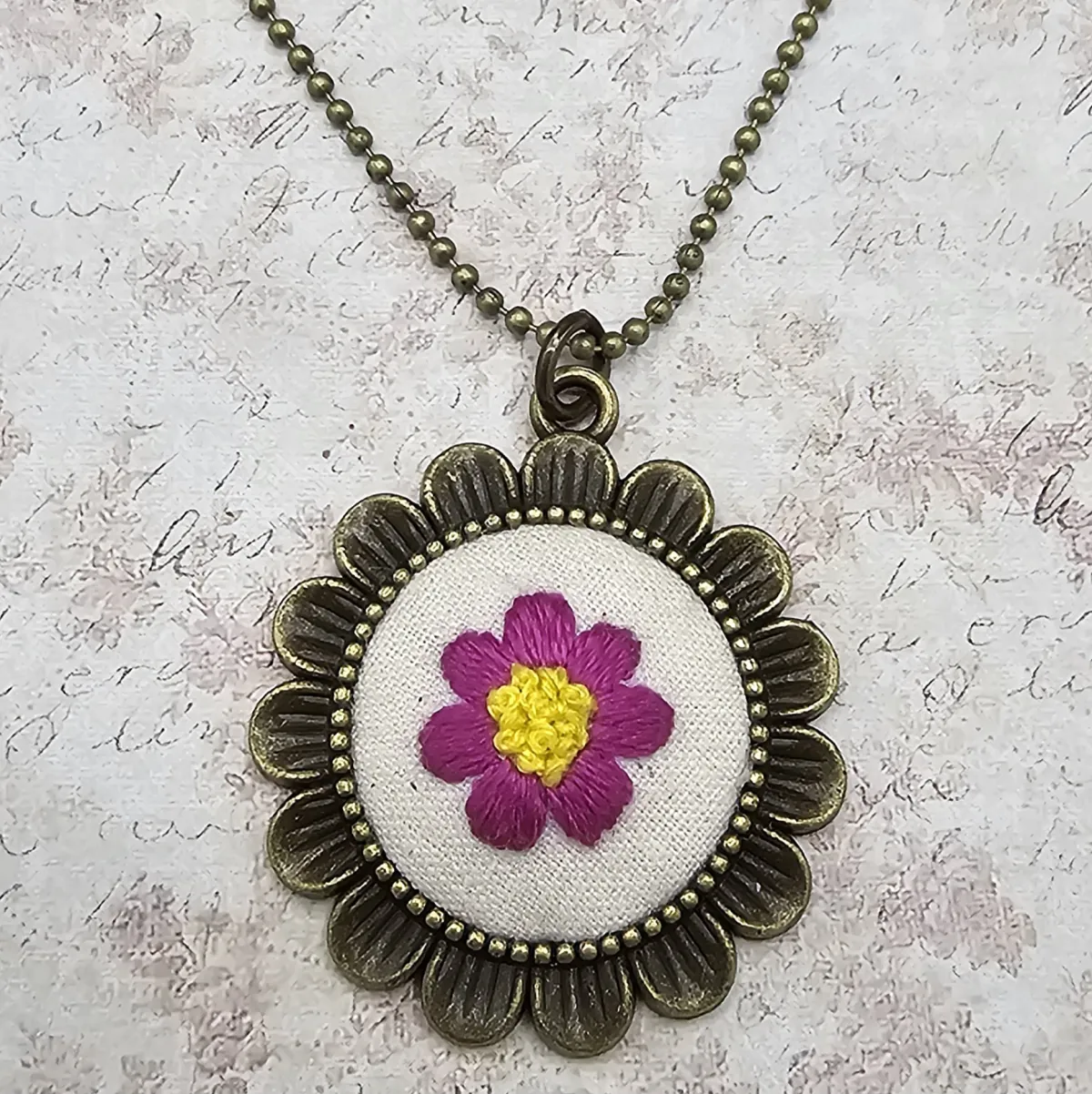 Fuschia Flower Brass Necklace view 3