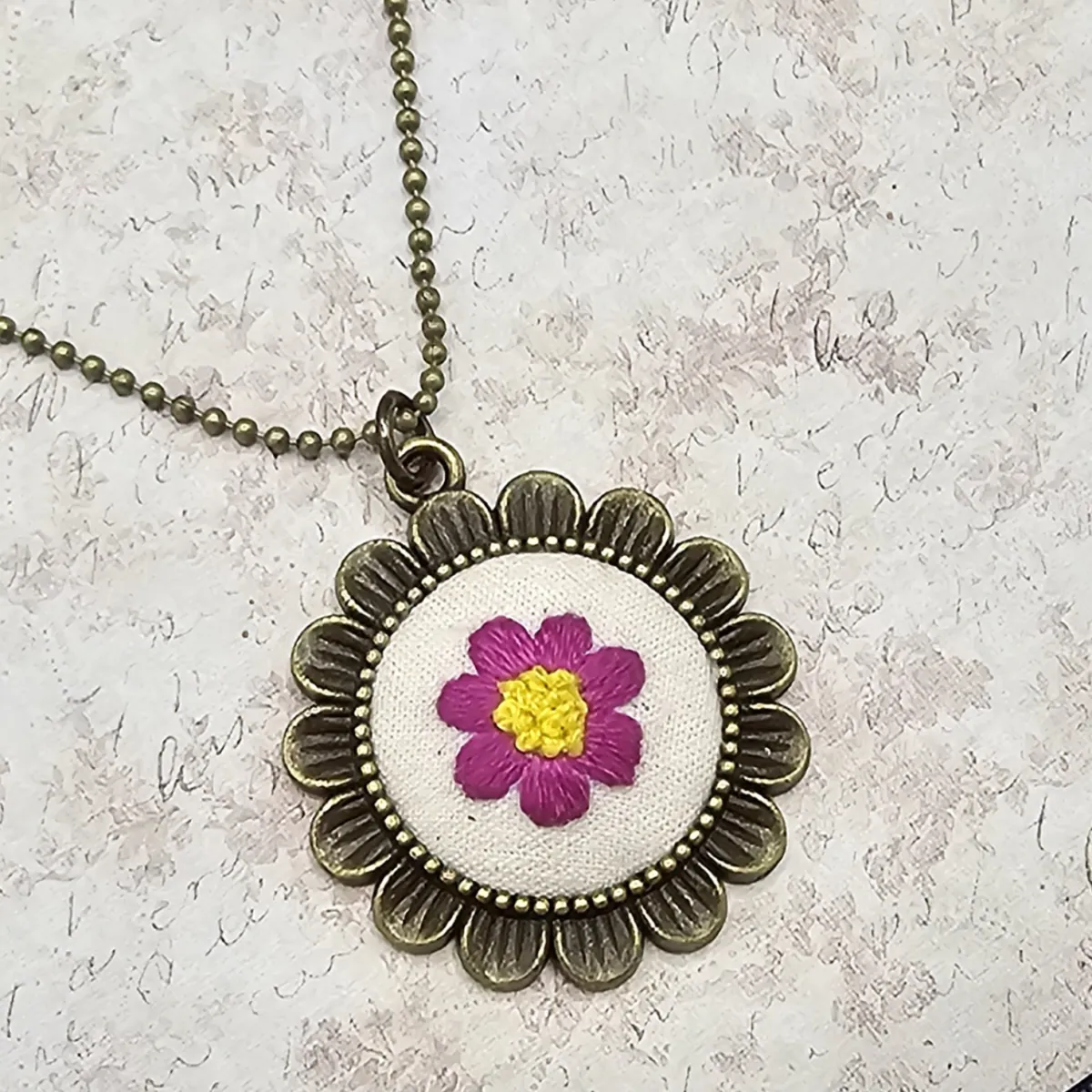 Fuschia Flower Brass Necklace view 4