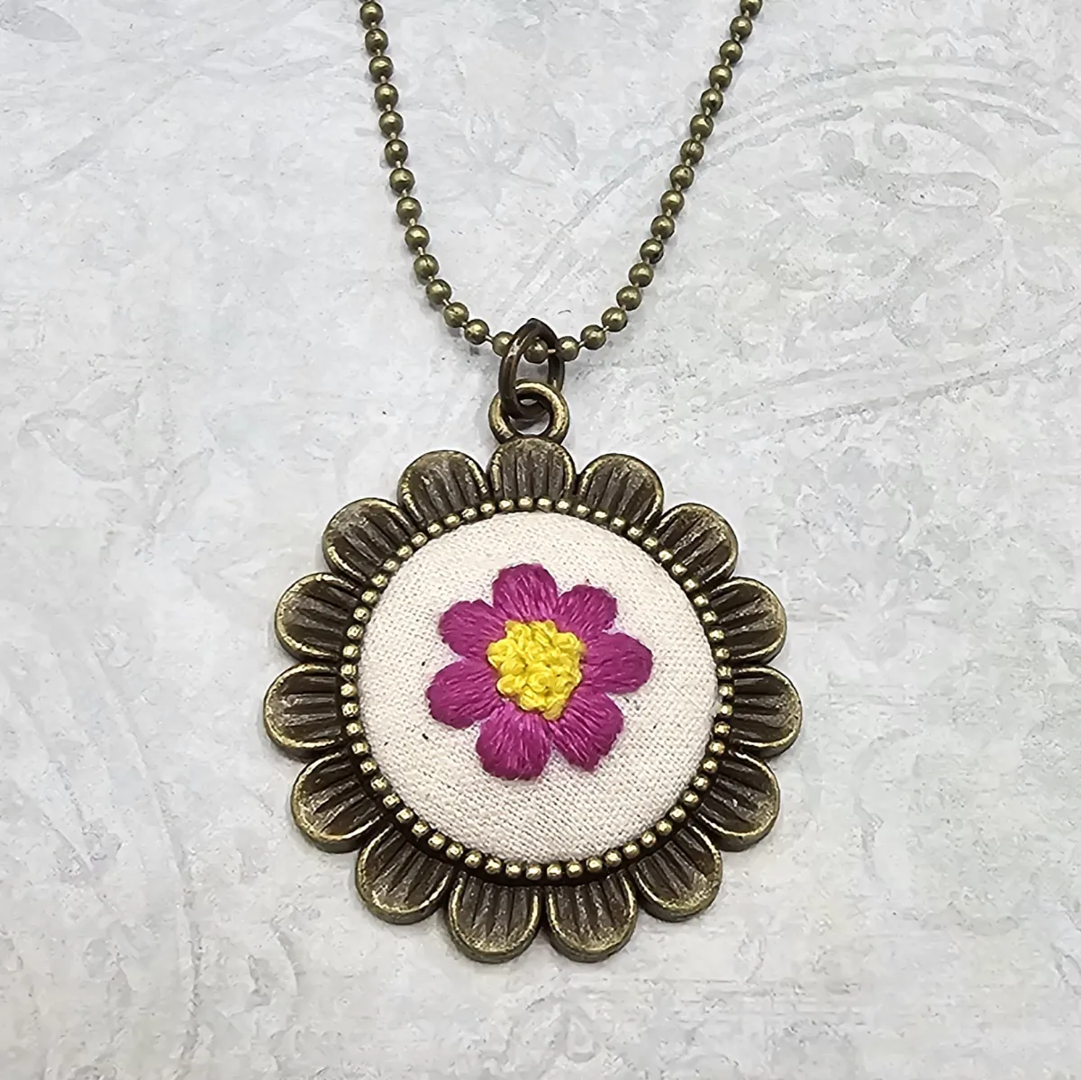 Fuschia Flower Brass Necklace view 5