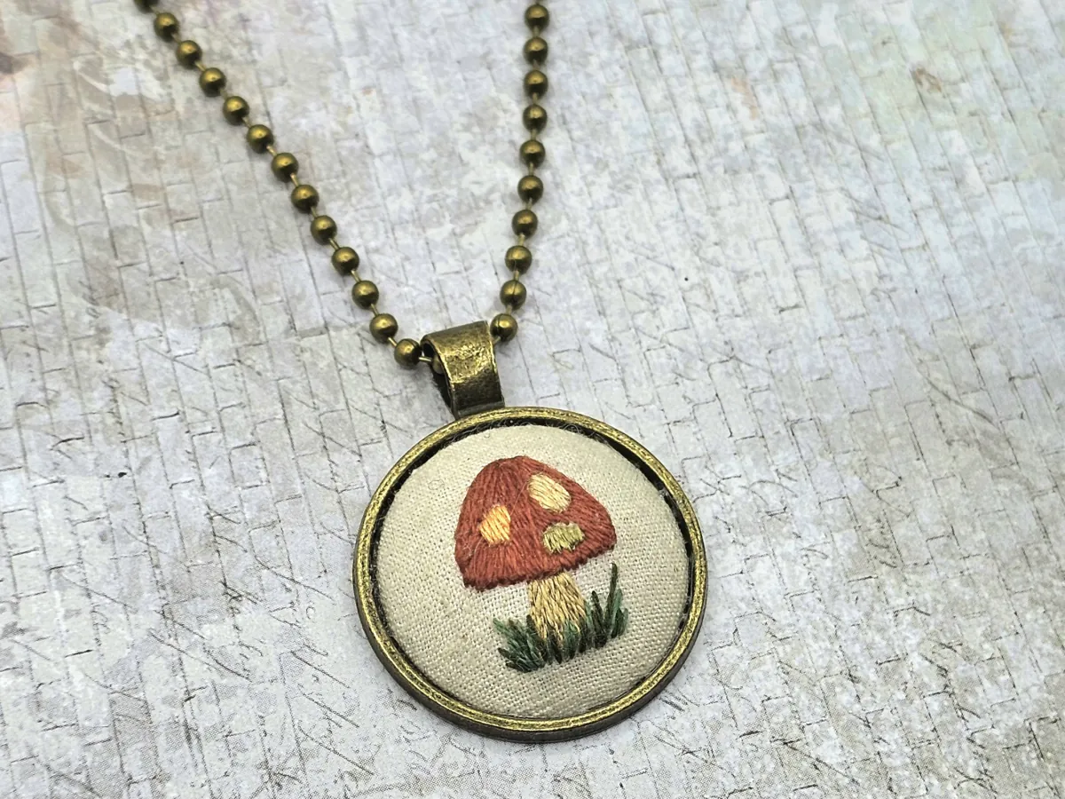 Mushroom Brass Necklace view 2