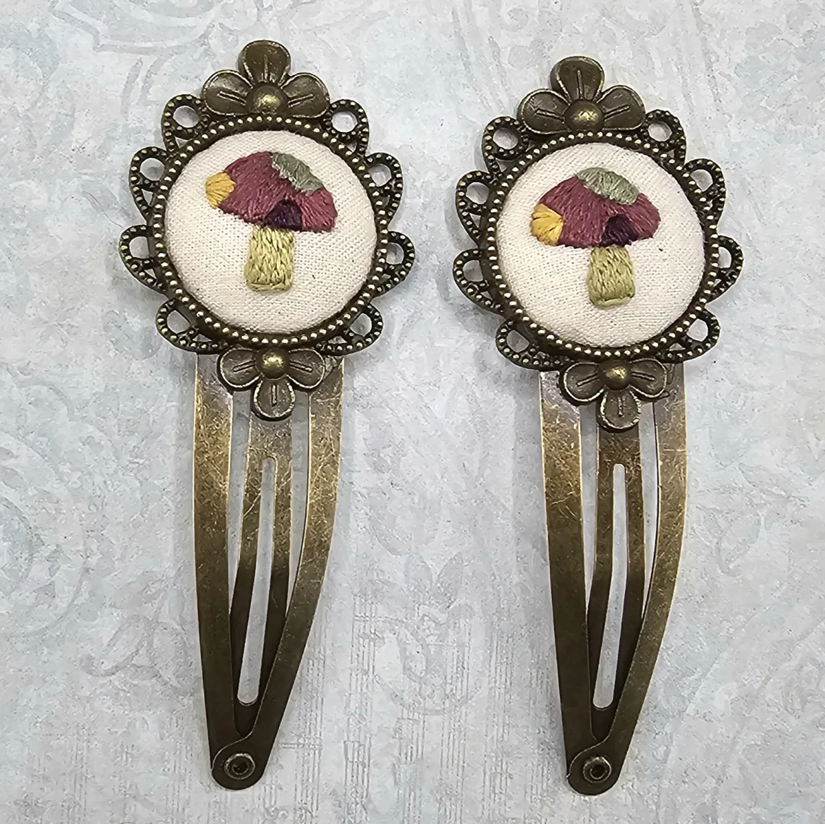 Mushroom Bronze Barrette Pair