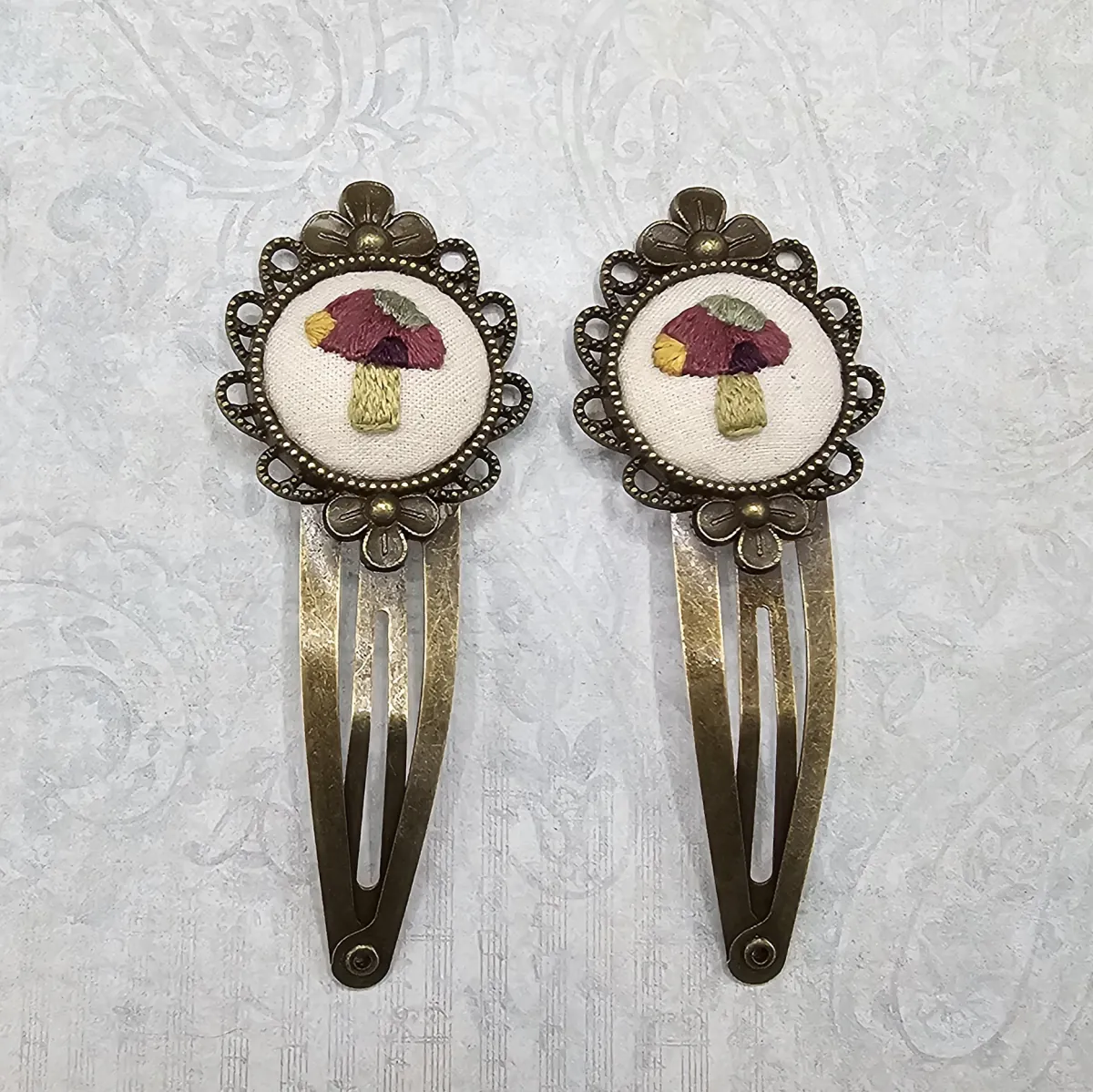 Mushroom Bronze Barrette Pair view 2