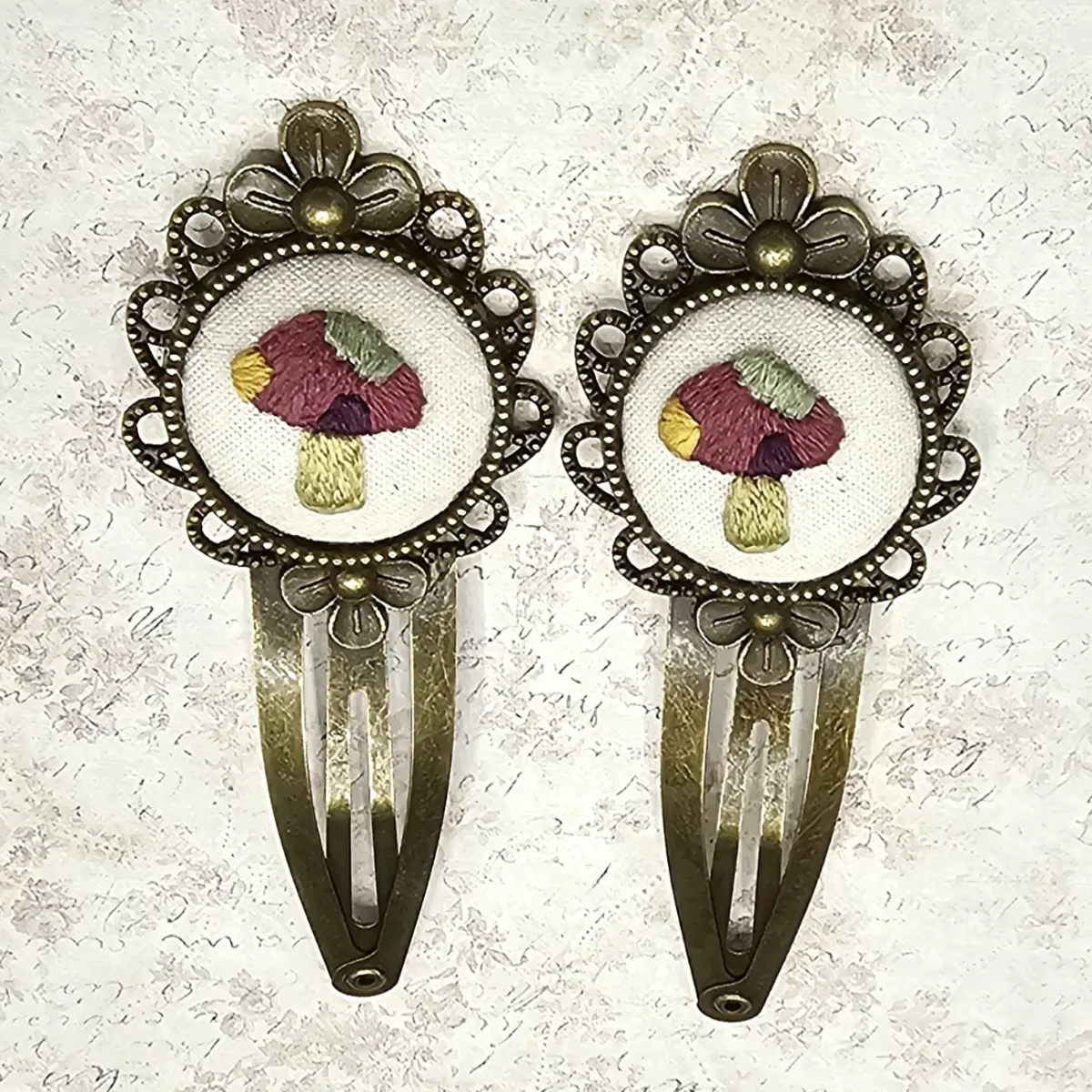 Mushroom Bronze Barrette Pair view 3