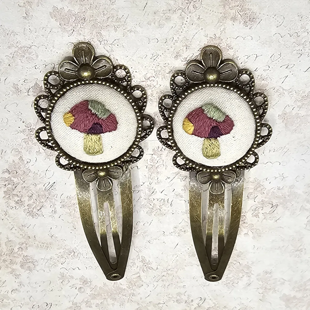 Mushroom Bronze Barrette Pair view 4