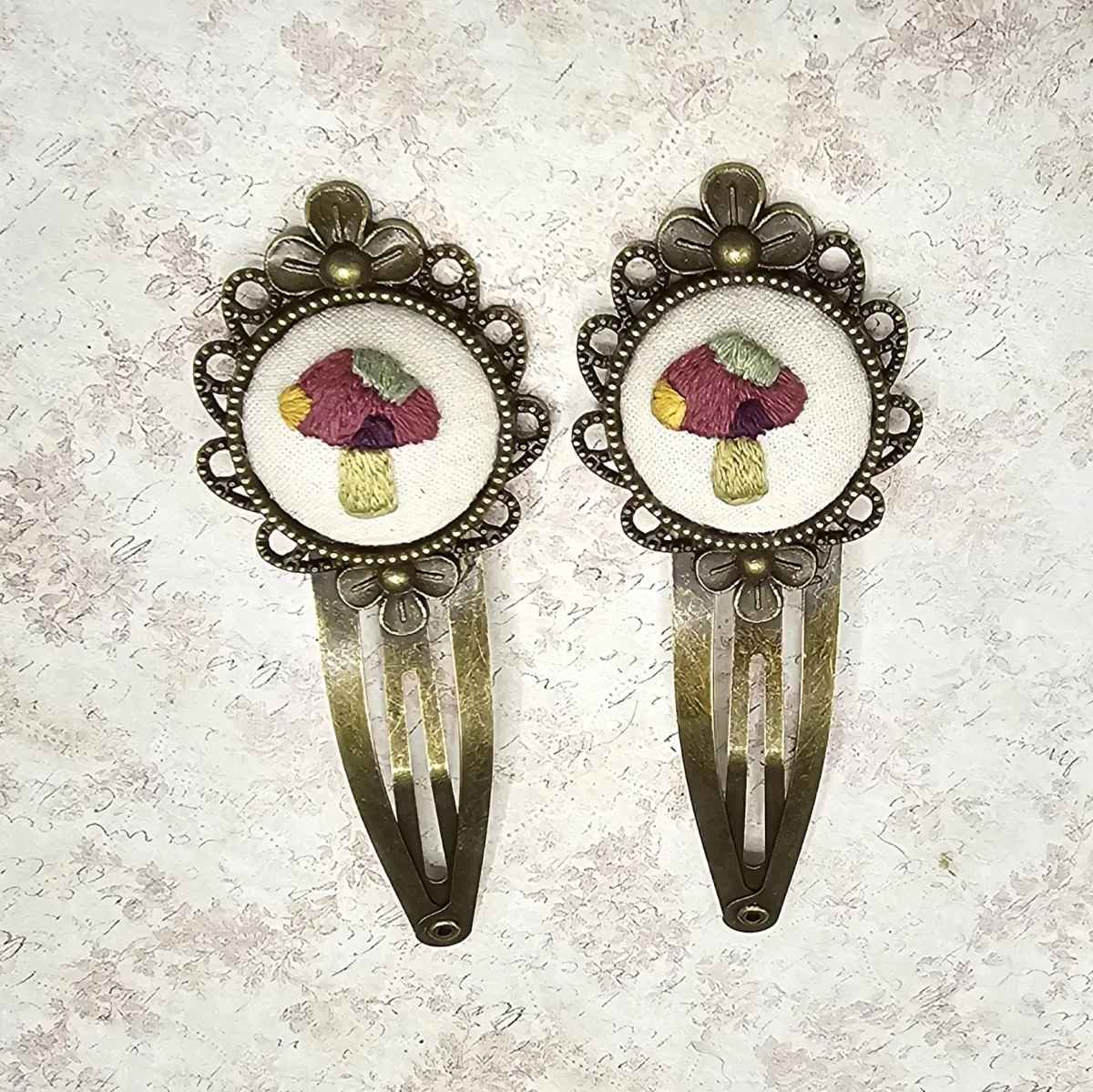Mushroom Bronze Barrette Pair view 5